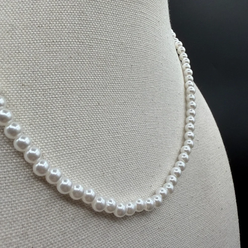 White Faux Pearl Necklace Silver Tone Extender Clasp Coquette Bridal Jewelry